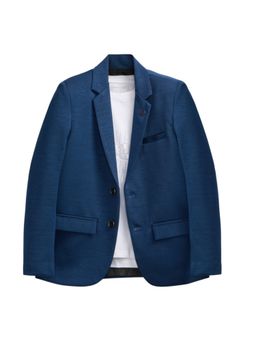 CHARCHIT - Blue Boys Cotton Regular Fit Plain Party Wear Blazer And T-Shirt