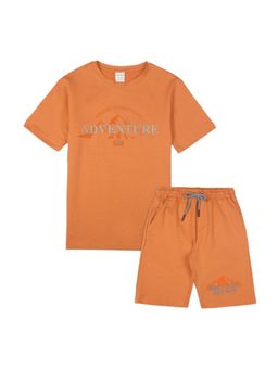 CAVIO - Orange Boys Cotton Trendy Printed T-Shirt And Shorts