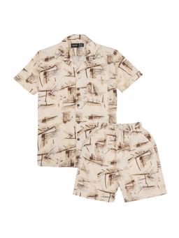 CAVIO - Brown Cotton Shirt And Shorts Half Sleaves Printed