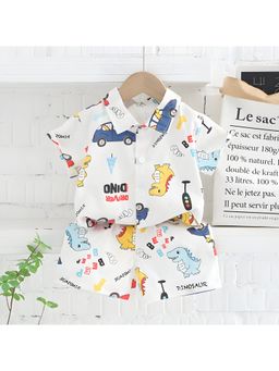 Googo Gaaga - White Boys Cotton Printed With Shirts And Shorts