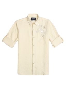 CHARCHIT - Cream Boys Regular Fit Embroidered Full Sleeve Casual Shirt