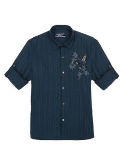 CHARCHIT - Teal Boys Regular Fit Embroidered Full Sleeve Casual Shirt