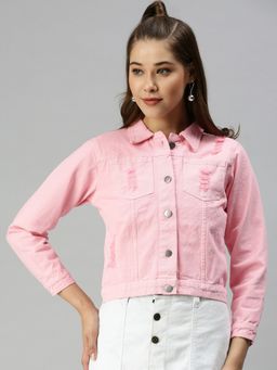 SHOWOFFFF - Women Spread Collar Long Sleeves Pink Jacket