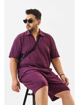 Snitch - Purple Textured Half Sleeves Regular Plus Size Polo T-Shirt