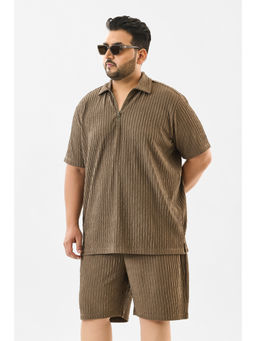 Snitch - Beige Textured Half Sleeves Regular Plus Size Polo T-Shirt