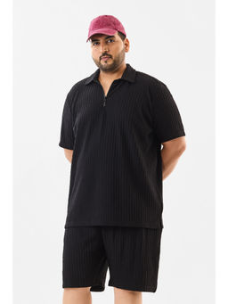 Snitch - Black Textured Half Sleeves Regular Plus Size Polo T-Shirt