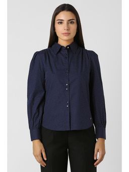 Van Heusen - Women Navy Blue Dots Full Sleeves Formal Shirt