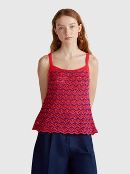 United Colors of Benetton - Pink Pure Cotton Sleeveless Shoulder Straps Textured Top