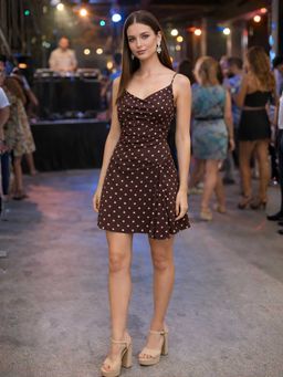 Don’t be basic - Brown Polyester Sleeveless Empire Cowl Neck Mini Dress