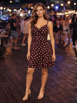 Don’t be basic - Maroon Polyester Sleeveless Empire Cowl Neck Mini Dress