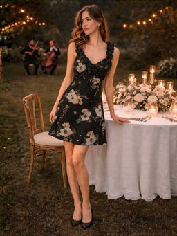 Don’t be basic - Black Rayon Sleeveless A-Line V-Neck Mini Dress