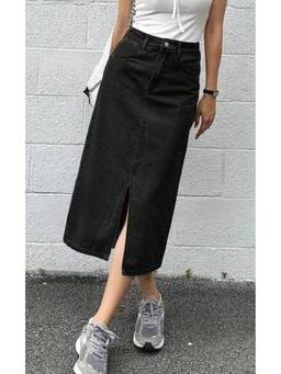Tripursundari Fashion - Women Denim Black Solid Midi Skirt