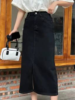 Tripursundari Fashion - Women Solid Black Midi Skirt