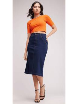 Tripursundari Fashion - Women Navy Blue Solid Midi Skirt