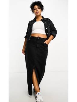 Tripursundari Fashion - Women's Denim Solid Black Maxi Skirt