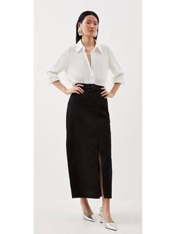 Tripursundari Fashion - Women's Solid Denim Black Maxi Skirt