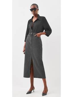 Tripursundari Fashion - Women's Denim Black Solid Midi Skirt