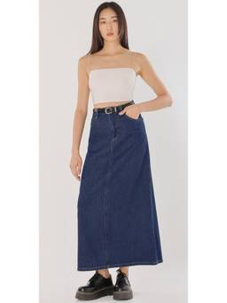 Tripursundari Fashion - Women's Denim Solid Navy Blue Maxi Skirt