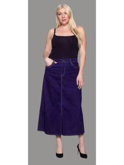 Tripursundari Fashion - Women's Solid Denim Navy Blue Maxi Skirt