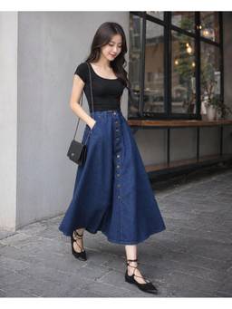 Tripursundari Fashion - Women Solid Denim Navy Blue Maxi Skirt