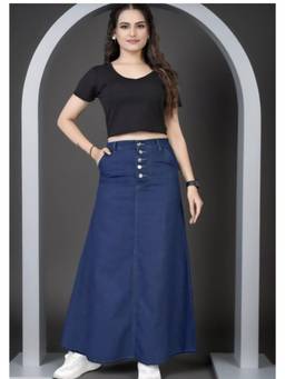 Tripursundari Fashion - Women's Solid Navy Blue Denim Maxi Skirt
