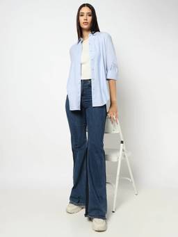 GAP - Women Relaxed Fit Solid Blue Shirt