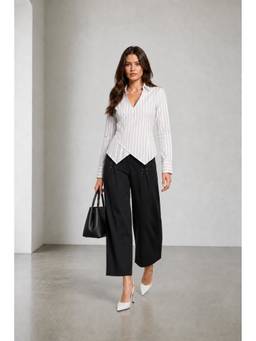 Virgio - Women's Cotton Regular Fit Stripes White Shirt