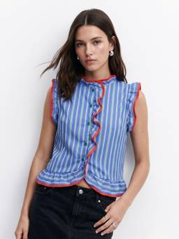Outzidr - Women's Polyester Regular Fit Stripes Blue Shirt
