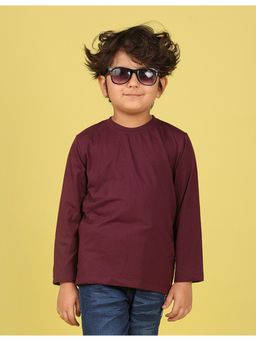 Nusyl - Maroon Solid Full Sleeves T-Shirt