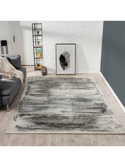 OBSESSIONS - Machine Made Anti-Static Abstract Bedside Runner, Grey & Teal (2.5x5 feet)