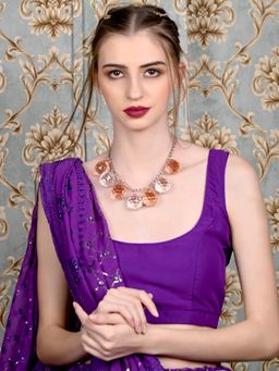 Odette - Women Dazzling Peach and White Big Beads Statement Necklace