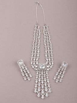 Odette - Women Faux White Stones Studded Long Necklace Set