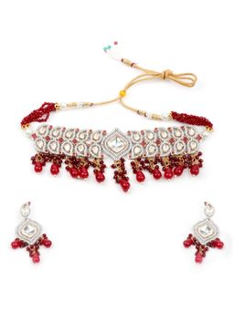 Odette - Women Faux Maroon Stones Studded Choker Set