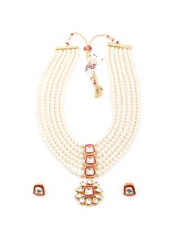 Odette - White Multi Layered Pearls Long Necklace Set