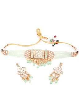 Odette - Women Sea Green Kundan Pearl Choker Necklace Set