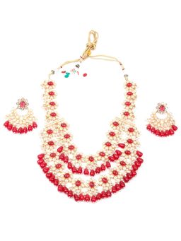 Odette - Women Red Kundan and Beads Necklace Set