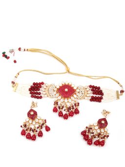 Odette - Women Maroon Designer Kundan Choker Necklace Set