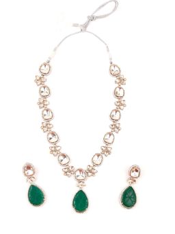 Odette - Women Green Stone Kundan Long Necklace Set