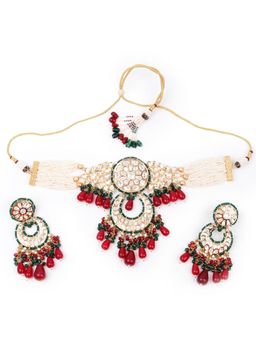 Odette - Women Multi-Color Kundan and Pearl Choker Necklace Set