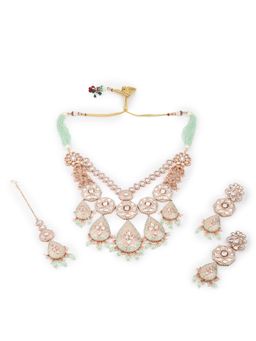 Odette - Women Mint Green Kundan Studded Long Jewellery Set