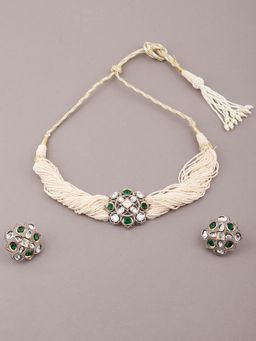 Odette - Women Green Stone Pearl Choker Necklace Set