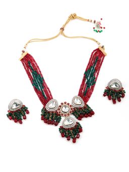 Odette - Women Red and Green Beads Stone Necklace Set