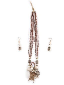 Odette - Women Brown and White Long Necklace Set