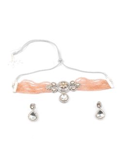 Odette - Women Peach Beads and Stone Studded Choker Set