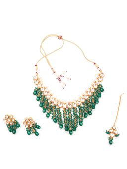 Odette - Women Green Tasseled Bridal Choker Necklace Set