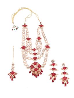 Odette - Women Red Layered Bridal Long Rani Haar Jewellery Set
