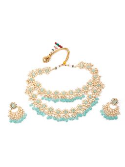 Odette - Women Blue Double Layered Kundan Necklace Set