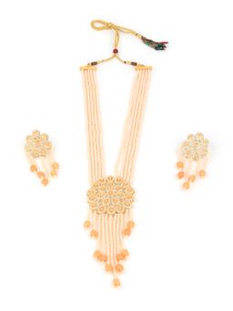 Odette - Designer Peach Long Necklace Set