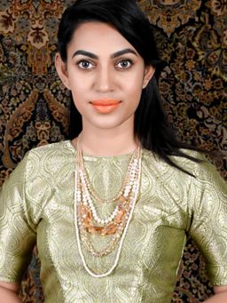 Odette - Women Beige Rhine Stone Layered Necklace