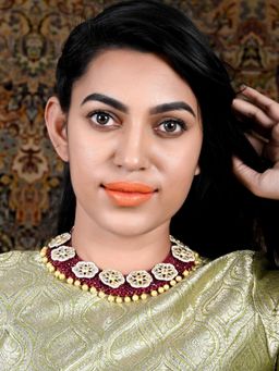 Odette - Women Maroon Onyx-Pearl-Kundan Necklace